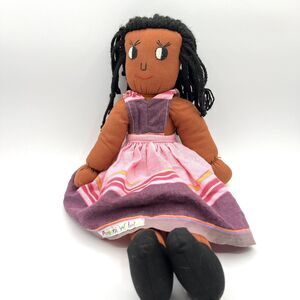 Amani Watoto African Black Folk Art Doll Handmade Cloth Fabric Kenya OOAK 17"
